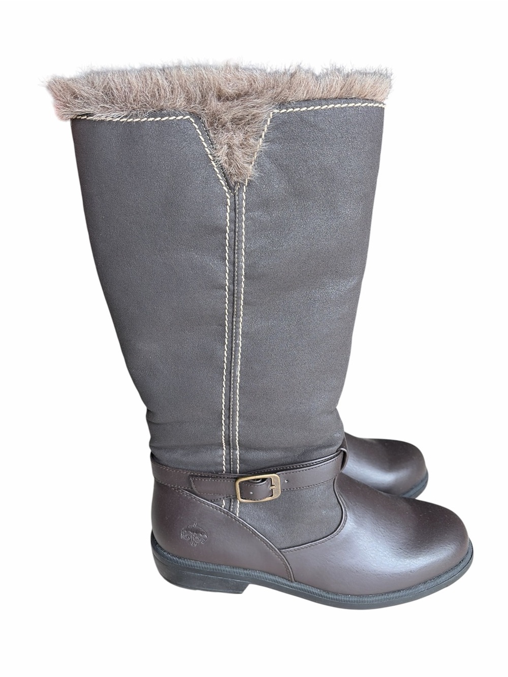 totes Brown Tall Faux-Fur Cuff Winter Boots NWT